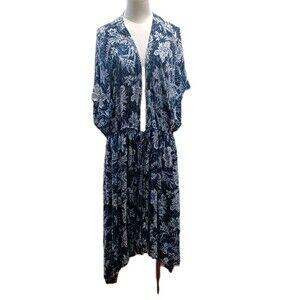 Torrid Blue Flora Gauze Kimono Coverup Tie  Waist Size 3X